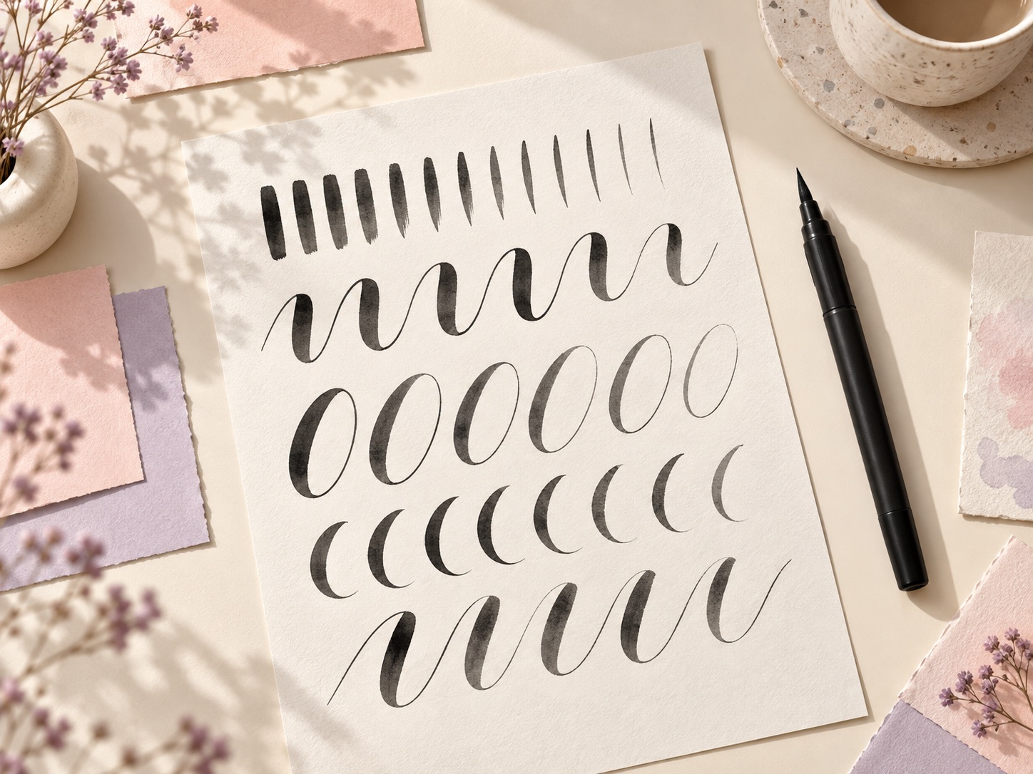 Práctica de lettering con trazos de pincel