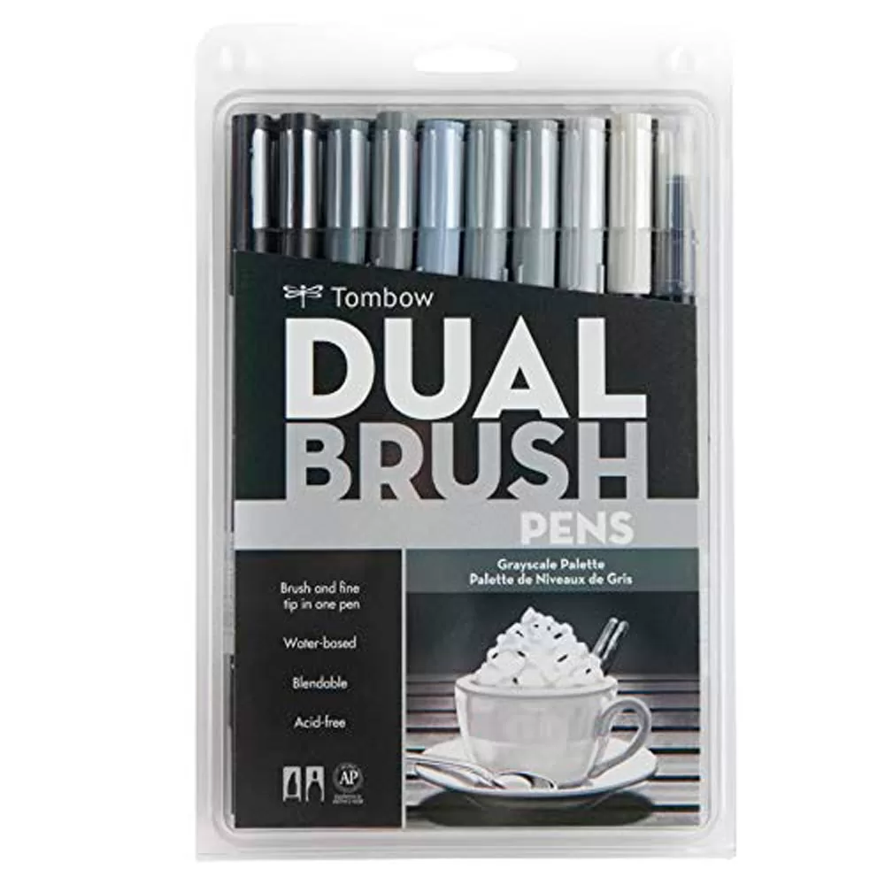 Set 10 Marcadores Dual Brush Pen - Grises